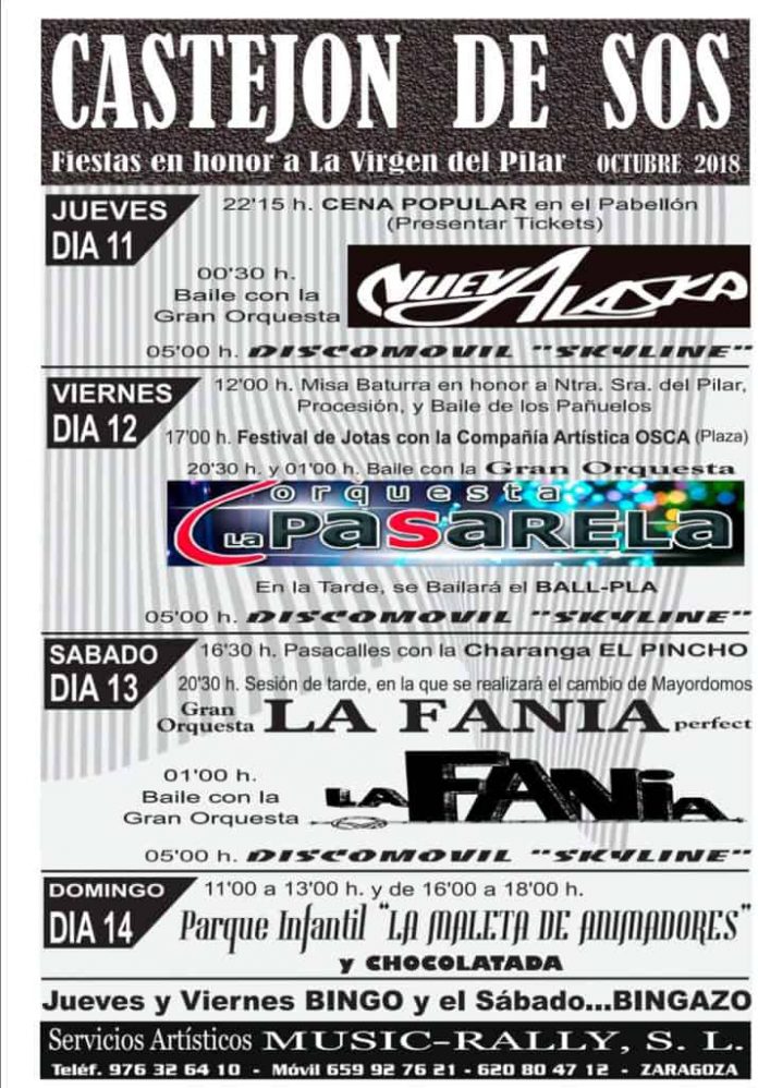 castejón de sos programa de fiestas del Pilar
