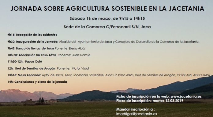 JACA: Jornada sobre agricultura sostenible el 16 de marzo