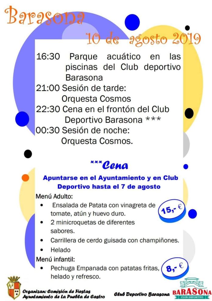 Programa de la Fiesta en Barasona, una de las actividades que preludian los festejos pueblenses 2019