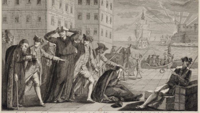 Grabado ilustrativo de la expulsión de los jesuitas en el reinado de Carlos III
