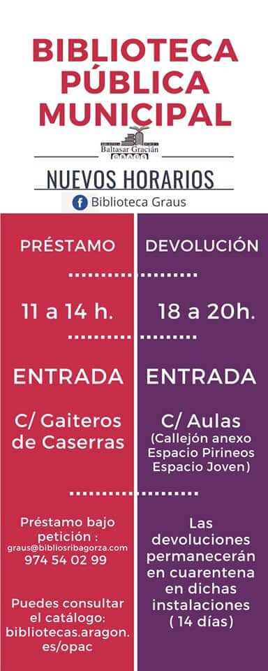 Graus. Cartel explicativo de los nuevos horarios de la biblioteca