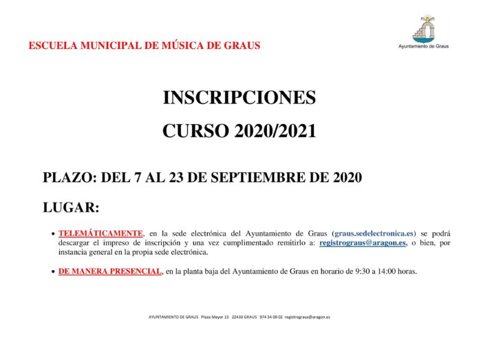 Graus. Inscripciones en la Escuela Municipal de Música