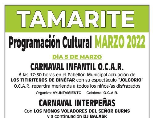 TAMARITE DE LITERA: Programación cultural marzo 2022