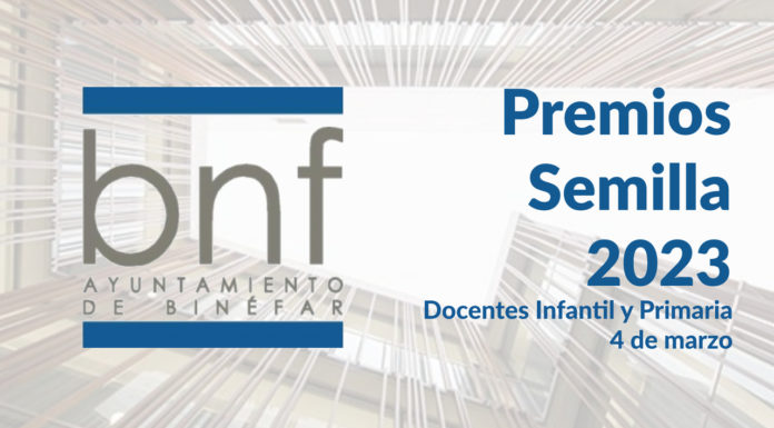 Los Premios Semilla, que otorga el Ayuntamiento de Binéfar, será para los docentes de Primaria de la localidad