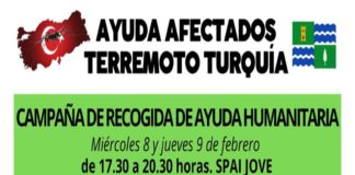 CAMPAÑA DE RECOGIDA DE MATERIAL HUMANITARIO AFECTADOS POR EL TERREMOTO EN TURQUÍA EN MEQUINENZA