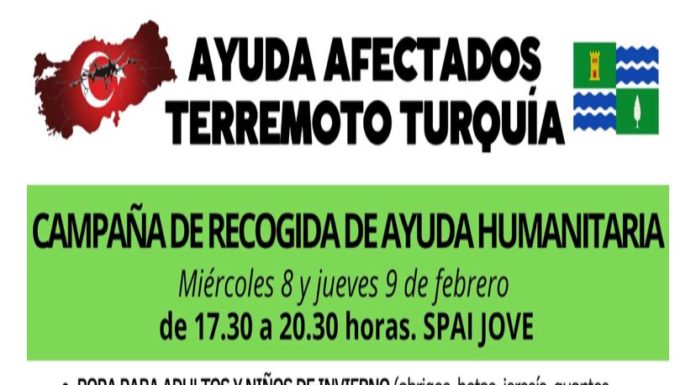 CAMPAÑA DE RECOGIDA DE MATERIAL HUMANITARIO AFECTADOS POR EL TERREMOTO EN TURQUÍA EN MEQUINENZA CAMPAÑA DE RECOGIDA DE MATERIAL HUMANITARIO AFECTADOS POR EL TERREMOTO EN TURQUÍA EN MEQUINENZA