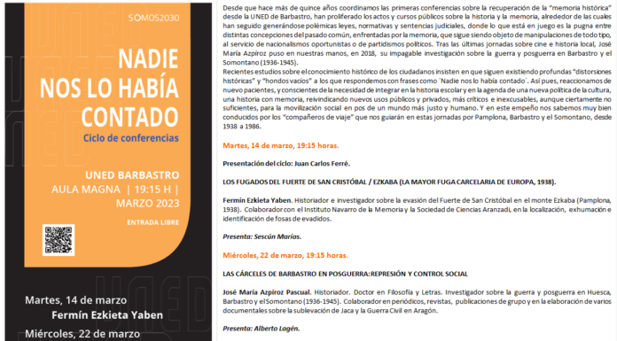 BARBASTRO: Ciclo de conferencias ‘Nadie nos lo había contado’