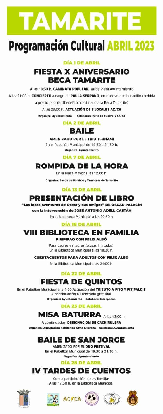 TAMARITE DE LITERA: Programación cultural 2023