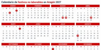 Aragón ya tiene calendario laboral para 2027: 12 festivos autonómicos y traslado de la Asunción al 16 de agosto